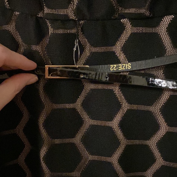 Avenue Sheer Black Overlay Dress w/ Belt - Picture 3 of 7